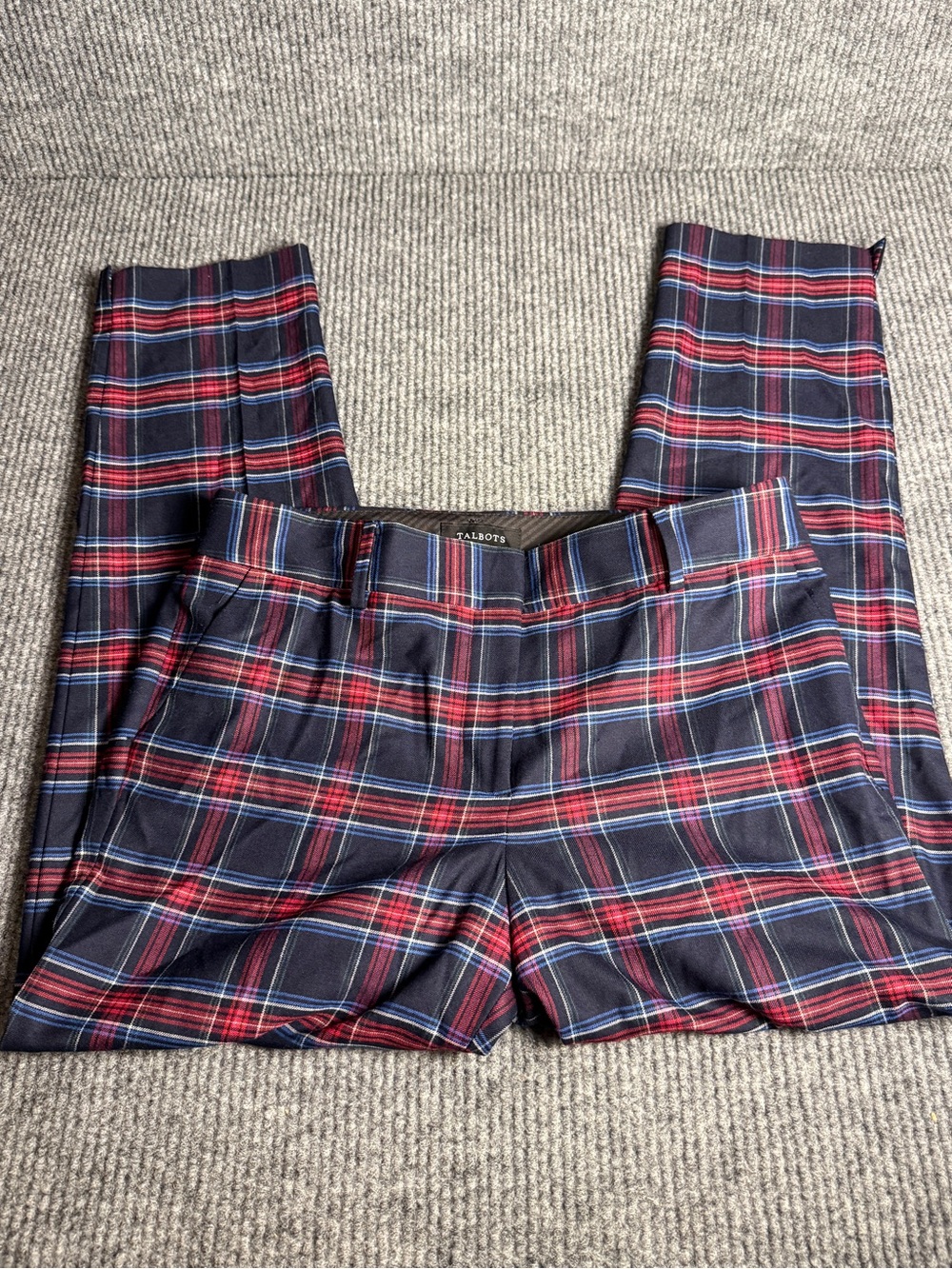 Talbots Hampshire Ankle Pants Tartan Plaid Navy Blue Red Size 8